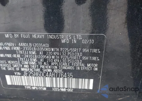 2010 Subaru Forester 2.5X Limited from USA, damaged, VIN JF2SH6DC4AH776435